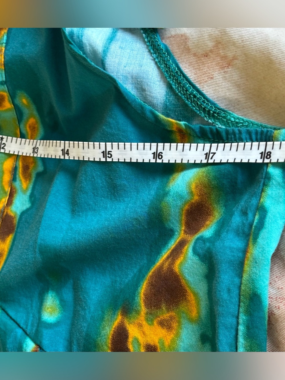 Womens Teal Patterned Jumpsuit with Adjustable Straps. Sz. Med. - Picture 6 of 10